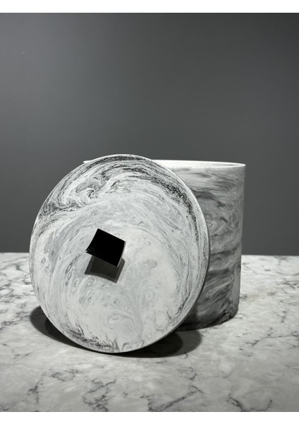 Mermer Desenli Beton Çöp Kovası Banyo Mutfak Tuvalet Wc 18 cm 4 Litre