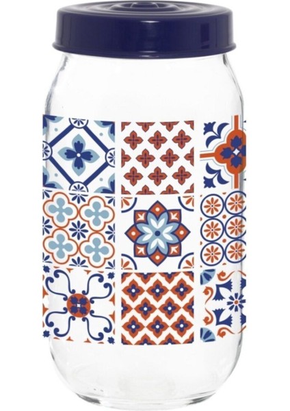 Mavi Mozaik Desenli Cam Kavanoz, 1000 Cc, Şık ve Kullanışlı Depolama Ürünü