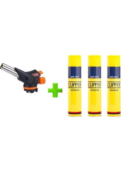 1300 Derece Profesyonel WS-509C Pürmüz Kafa Çakmak 3 Adet Clipper Gaz