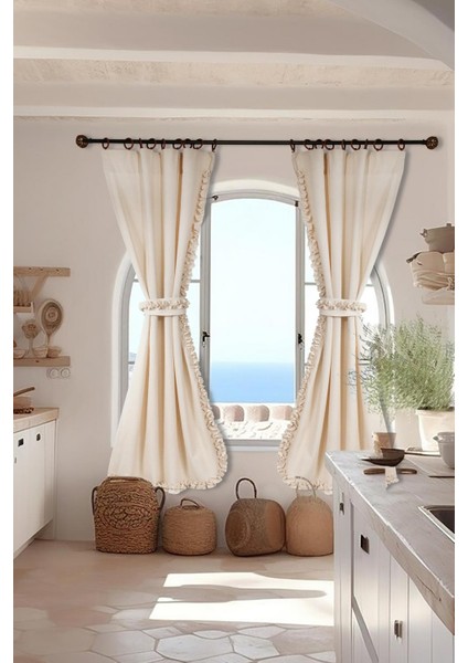 Naturel Perde Bohem Çift Kanat Büzgü Bantlı fiyatları