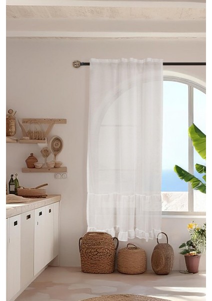 Fırfırlı Keten Tül Perde Tek Kanat Vintage