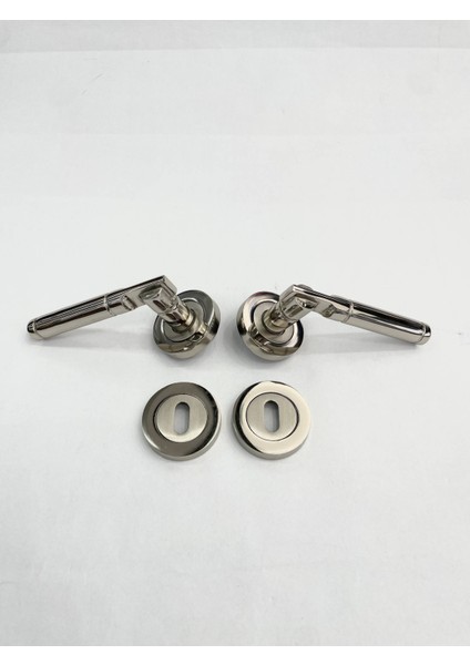 Aras Lüks Kapı Kolu - Nikel Saten Daire Rozetli - 1 Takım - No: 10-1