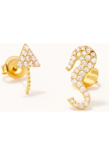 Deniz Atı Figürlü Küpe Zirkon Taşlı