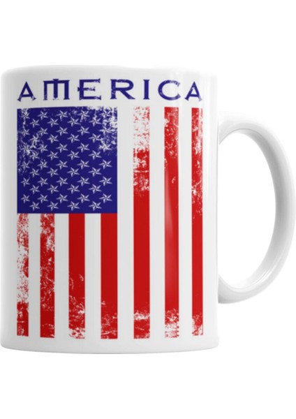 Amerika Bayrağı Temalı Porselen Kupa Bardak, Şık ve Renkli Tasarım