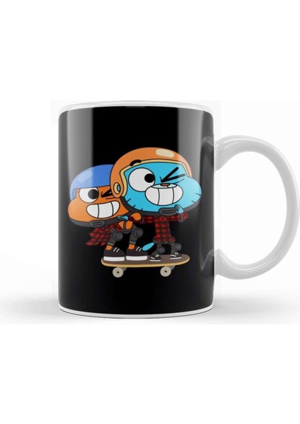 Beyaz Porselen Gumball ve Darwin Tasarımlı Kupa Bardak