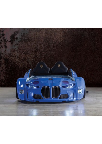 Gtm Premium Arabalı Kırmızı Kumandalı Işık ve Ses Sistemli Çocuk Karyolası Mavi