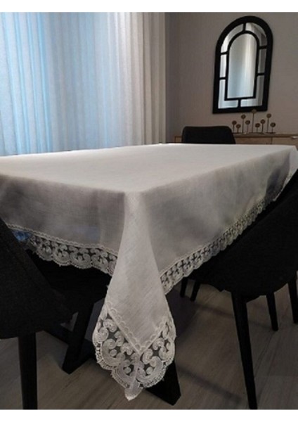 Krem Keten Masa Örtüsü 160X220, Şık ve Zarif Ev Dekoru Parçası