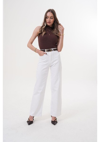Bol Paça Beyaz Jean Pantolon - RMS1005 fırsatları
