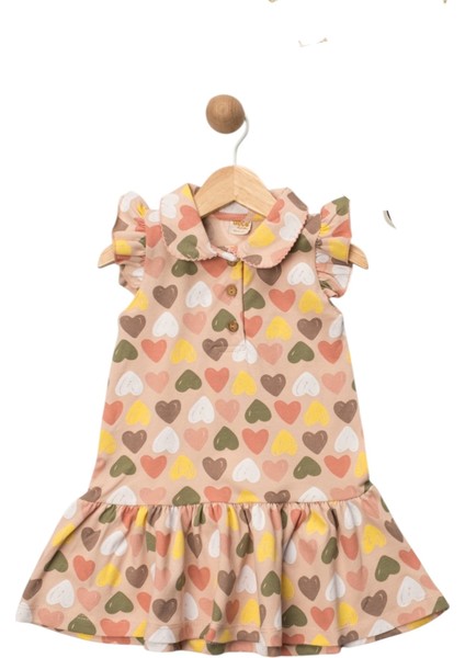 Kalp Baskılı Elbise Somon