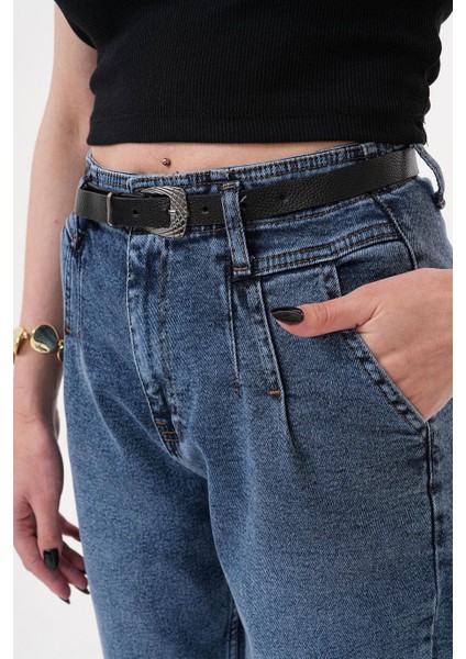 Kemerli Ön Pileli Bilek Boy Jean Mavi Pantolon - RMS559 indirimleri