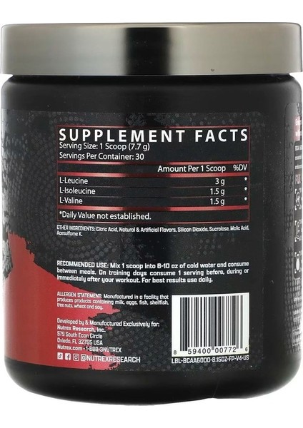 Bcaa 6000, Recovery, Meyve Yumruğu, 8,15 Oz (231 G) fiyatları