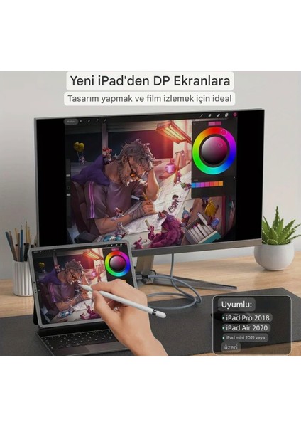 1-Metre Type-C To Displayport Dp 1.4 8K+4K Çevirici Kablo Ce Lisanslı Hasır Orgülü Sağlam Kablo Orjinal