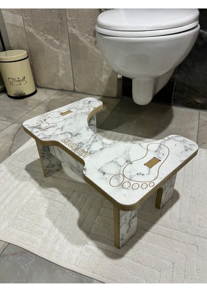 Beyaz Mermer Desenli Tuvalet ve Klozet Altı Destek Taburesi