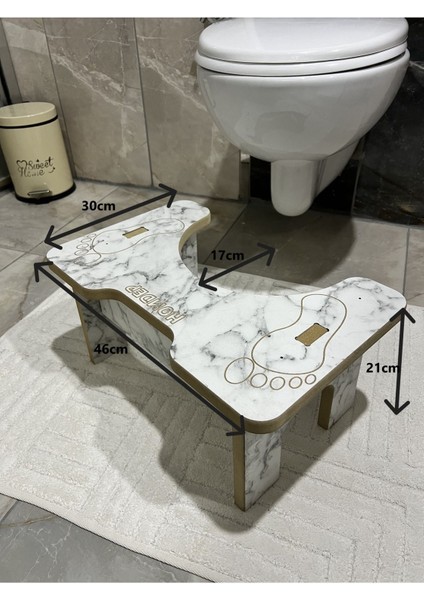 Beyaz Mermer Desenli Tuvalet ve Klozet Altı Destek Taburesi modelleri