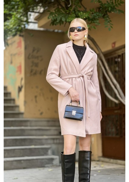 Yan Cepli Bornoz Bağlamalı Kaşe Kaban