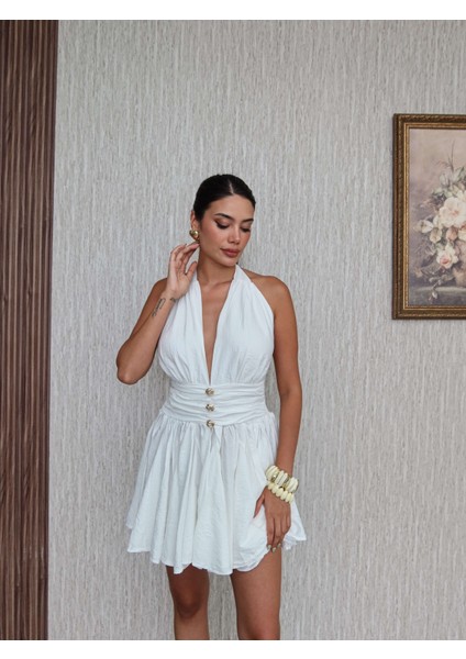 Boyundan Bağlamalı Mini Elbise