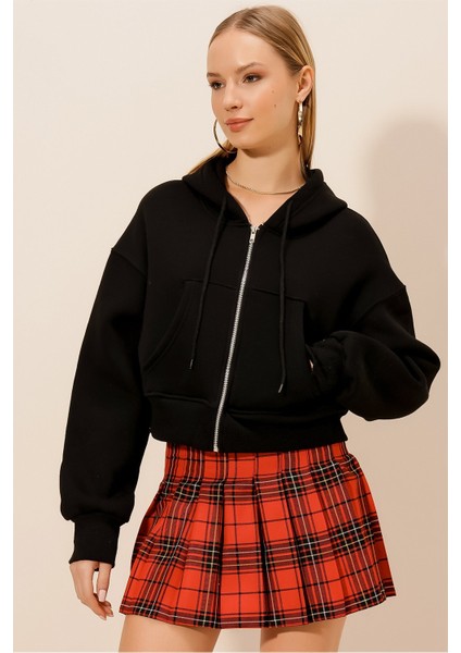 Üç Iplik Fermuarlı Kapüşonlu Kısa Sweat fiyatları