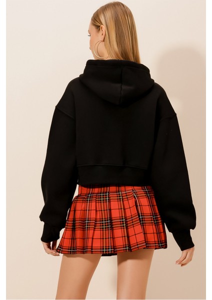 Üç Iplik Fermuarlı Kapüşonlu Kısa Sweat indirimleri