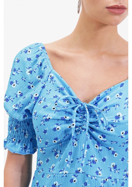 Çiçek Desen Kare Yaka Gipeli Elbise fırsatları