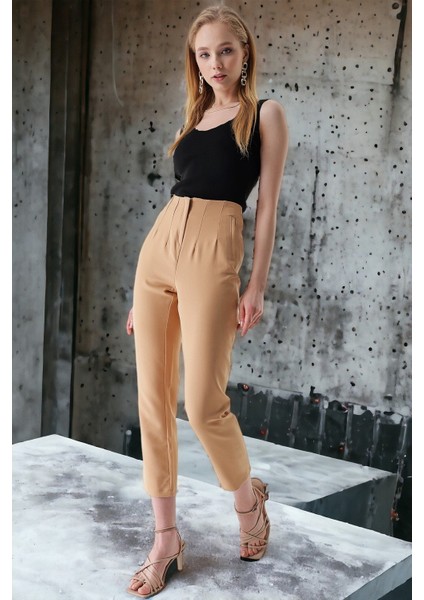 Yüksek Bel Çift Pens Pantolon