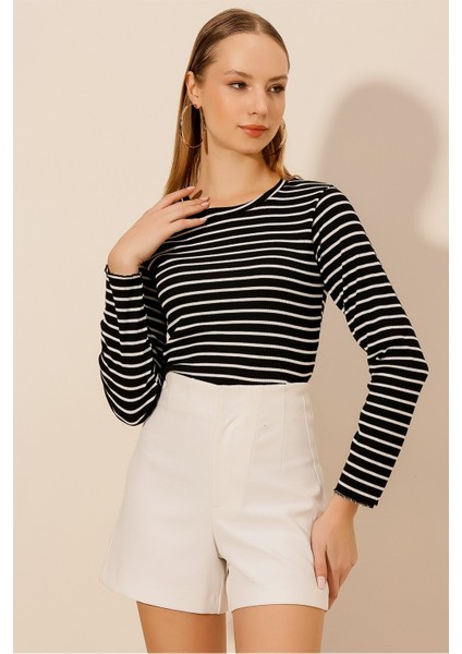 Çizgili Uzun Kol Crop Bluz fiyatları