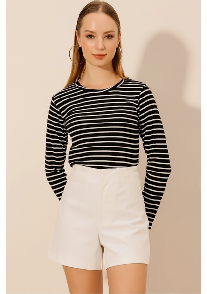 Çizgili Uzun Kol Crop Bluz modelleri