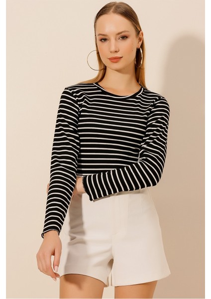 Çizgili Uzun Kol Crop Bluz fırsatları