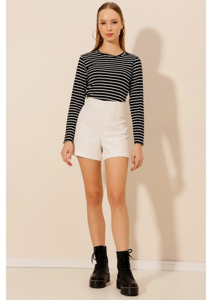 Çizgili Uzun Kol Crop Bluz