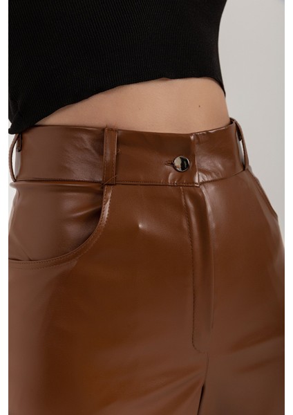 Kadın Yüksel Bel Deri Pantolon modelleri