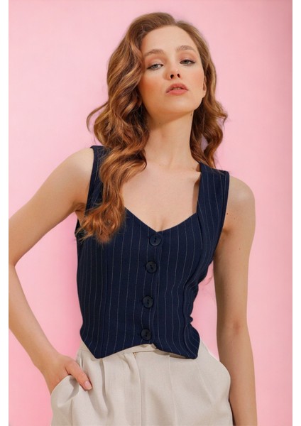 Zara Çizgili Düğmeli Yelek