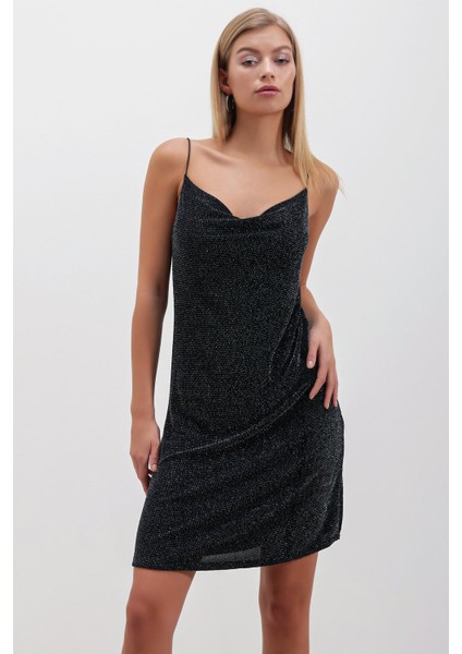 Simli Ip Askılı Elbise