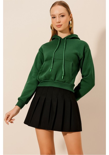 Üç Iplik Kanguru Cepli Kısa Sweat fiyatları