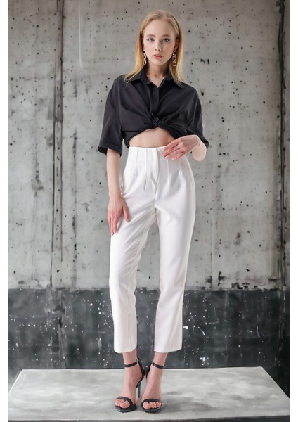 Yüksek Bel Çift Pens Pantolon