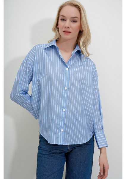 Ince Çizgili Poplin Gömlek