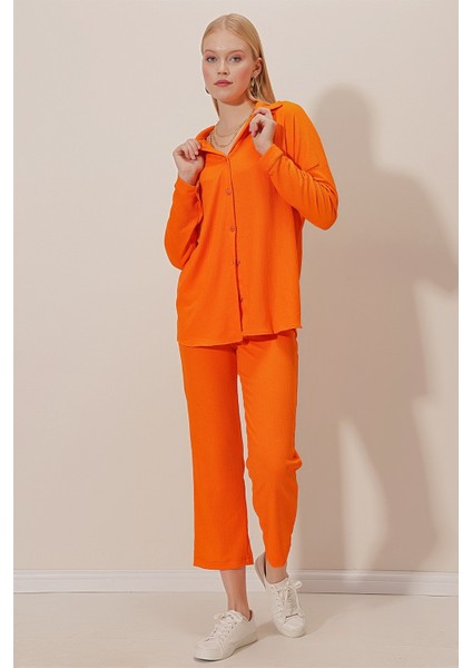 Kadın Bürümcük Kumaş, Önü Düğmeli, Rahat Kesim Eşofman Takımı – İlkbahar Yaz, Spor ve Günlük Tarz