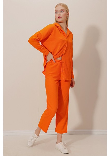 Kadın Bürümcük Kumaş, Önü Düğmeli, Rahat Kesim Eşofman Takımı – İlkbahar Yaz, Spor ve Günlük Tarz fiyatları