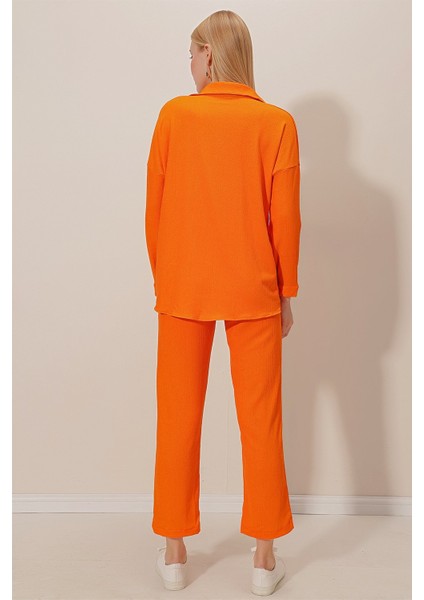 Kadın Bürümcük Kumaş, Önü Düğmeli, Rahat Kesim Eşofman Takımı – İlkbahar Yaz, Spor ve Günlük Tarz