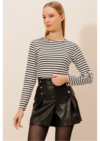 Çizgili Uzun Kol Crop Bluz fiyatları