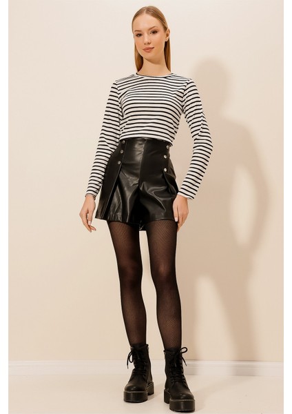 Çizgili Uzun Kol Crop Bluz