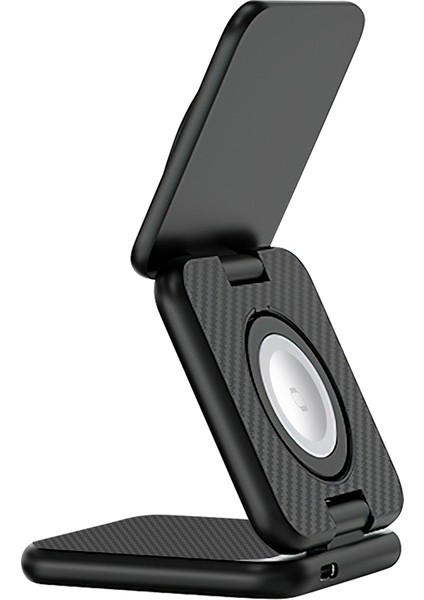 WI-W035 3 In 1 Magnetik Hızlı Şarj Özellikli Aramid Fiber Kablosuz Şarj Standı 15W Siyah indirimleri