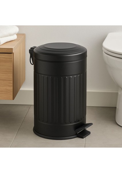 Çizgili Siyah 12 Litre Çöp Kutusu, Şık ve Kullanışlı Ev ve Ofis Çözümleri