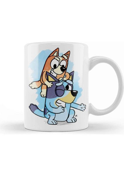 Beyaz Porselen Kupa Bardak Bluey ve Bingo Temalı, Şık ve Dayanıklı Tasarım