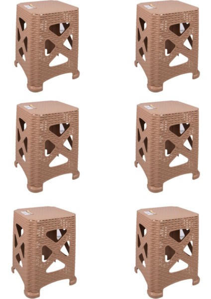 6'lı Büyük Rattan Tabure Seti, Kahverengi, Dayanıklı ve Şık Tasarım
