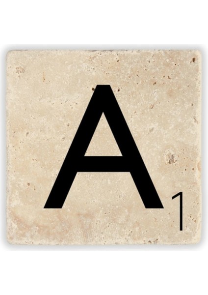 Beyaz Monogram Baskılı Bardak Altlığı - A Harfi Tasarımı