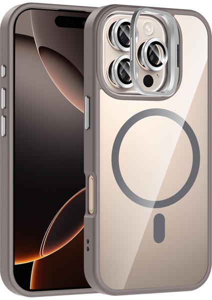 Apple 16 Pro Kılıf Standlı ve Kamera Lens Hediyeli M-Safe Şarj Özellikli Etro Kapak