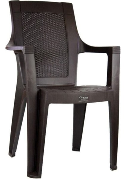 Şık Rattan Efektli Plastik Balkon ve Bahçe Sandalyesi, Acı Kahve Renkli