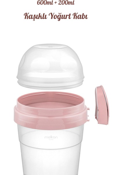 Pembe Taşınabilir Yoğurt Kabı, 600 ml + 200 ml Saklama Haznesi, Pratik ve Şık modelleri