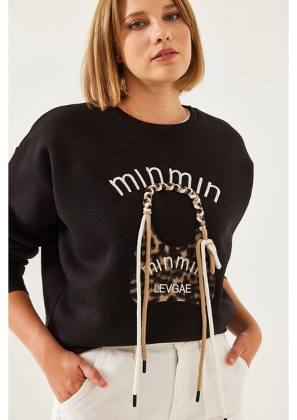 Kadın Leopar Çanta Nakışlı Sweatshirt modelleri