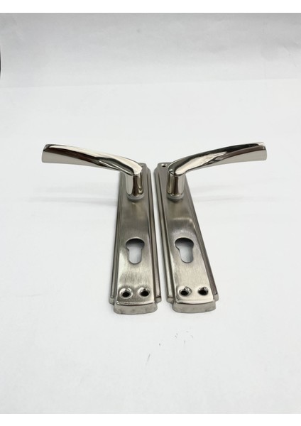 Lüx Bravo Çelik Kapı Kolu - Aynalı Yale Tipi Nikel Saten 1 Takım -No : 8