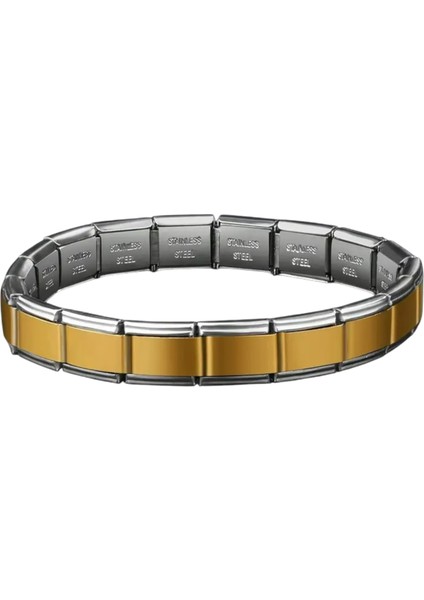 Çelik Bileklik Italyan Charm Yazısız Model Unisex Erkek Kadın 3 mm 18 cm Ortası Gold Kenarı Gümüş indirimleri